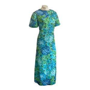Unbranded VTG Floral Blue Green Maxi floral Dress